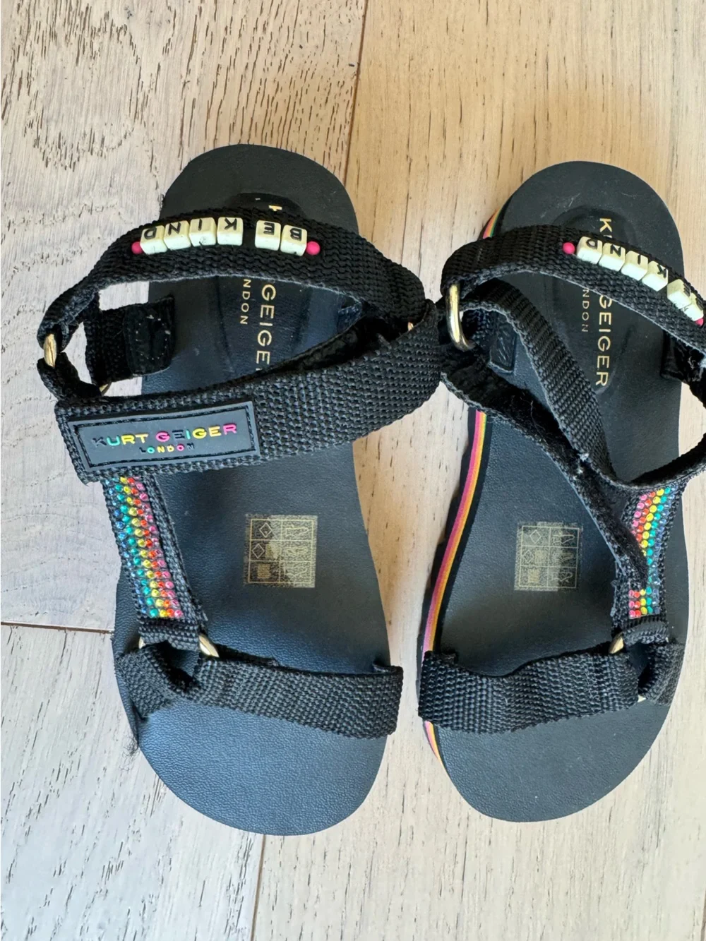 Kurt Geiger London Kids Mini Olivia Black Sandals with Rainbow Beads Sz: 5
